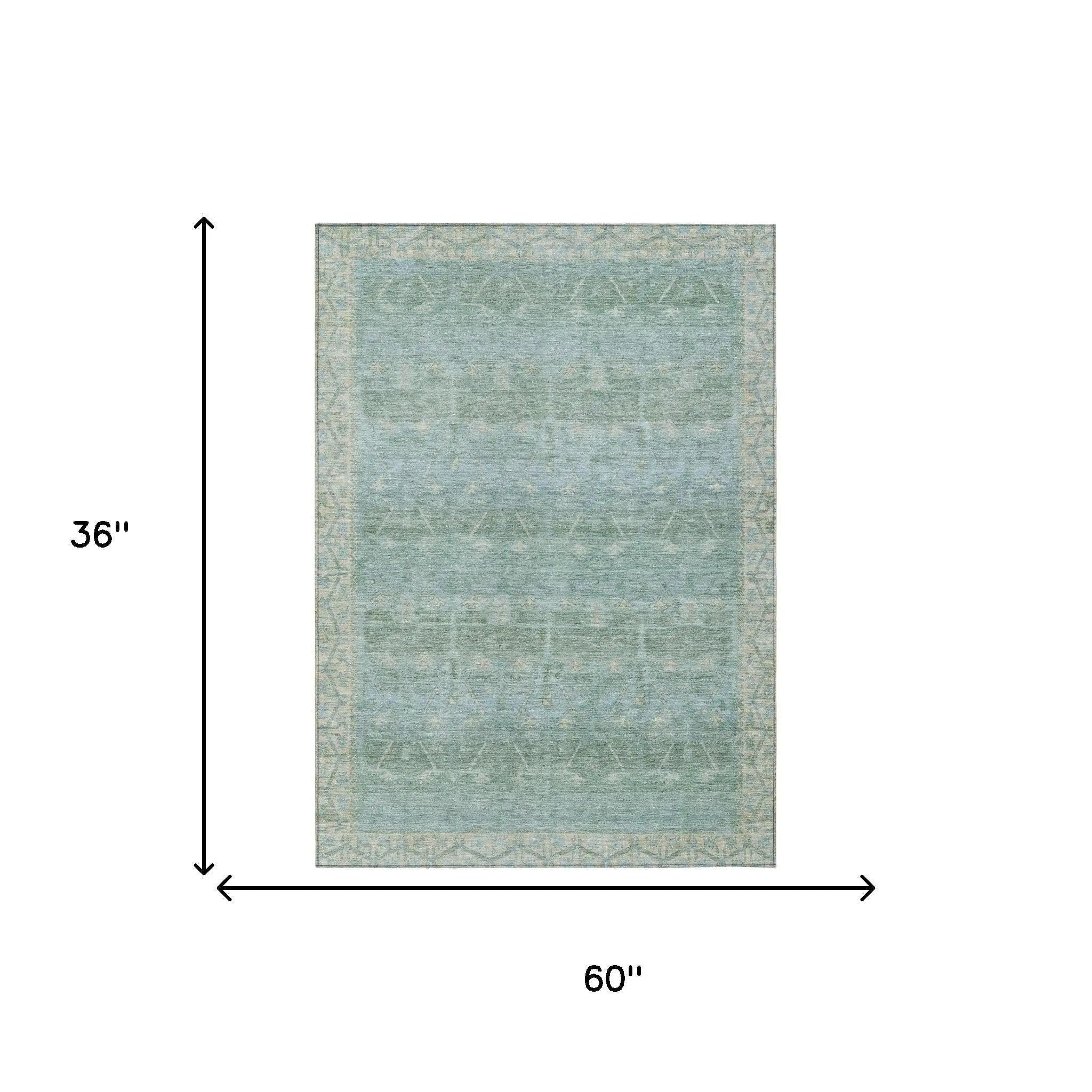 3' X 5' Mint Green And Green Tribal Washable Indoor Outdoor Area Rug Homeroots Outdoor