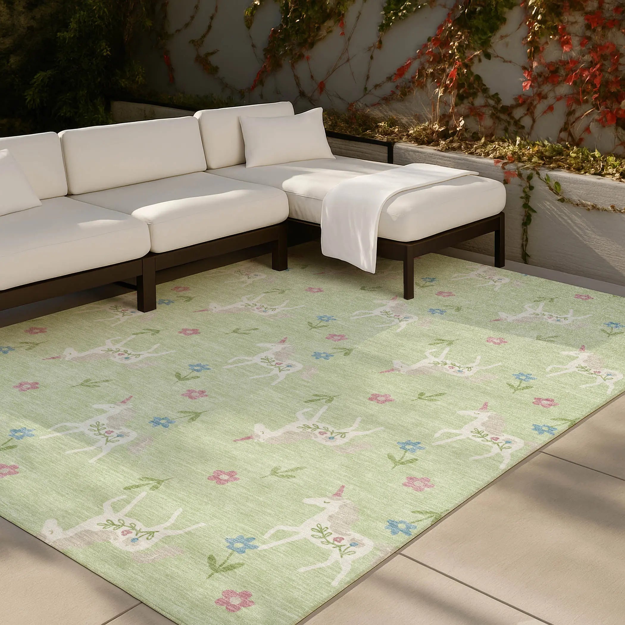 3' X 5' Mint Green And Ivory Floral Washable Indoor Outdoor Area Rug Homeroots Outdoor