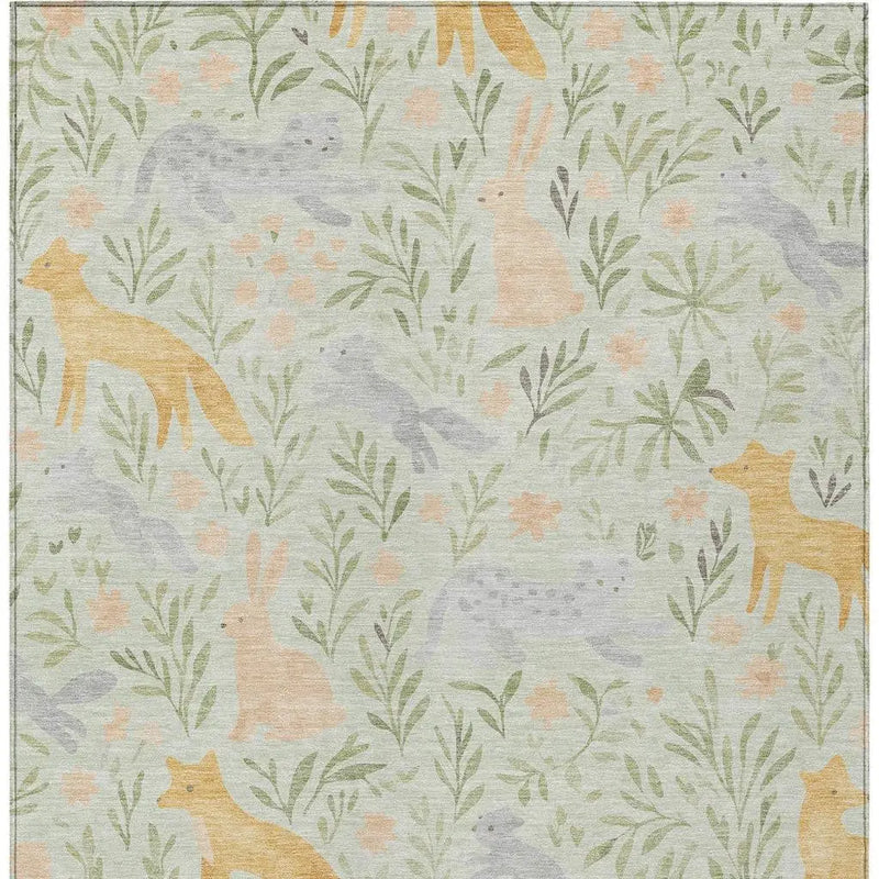 3' X 5' Mint Green And Pink Botanical Leaves Washable Indoor Outdoor Area Rug Homeroots Outdoor
