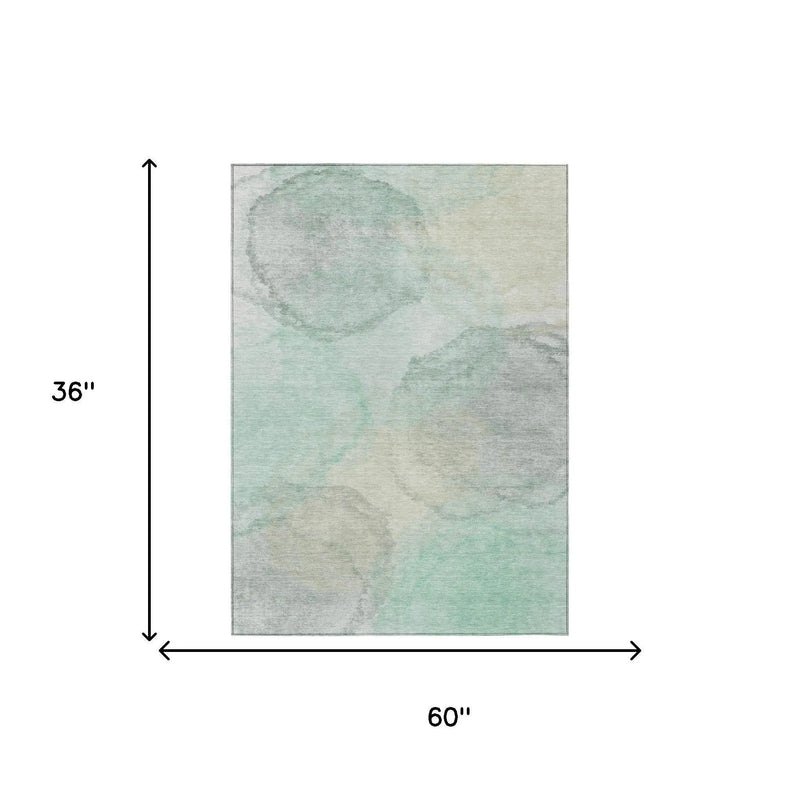 3' X 5' Mint Green And Teal Blue Abstract Washable Indoor Outdoor Area Rug Homeroots Outdoor