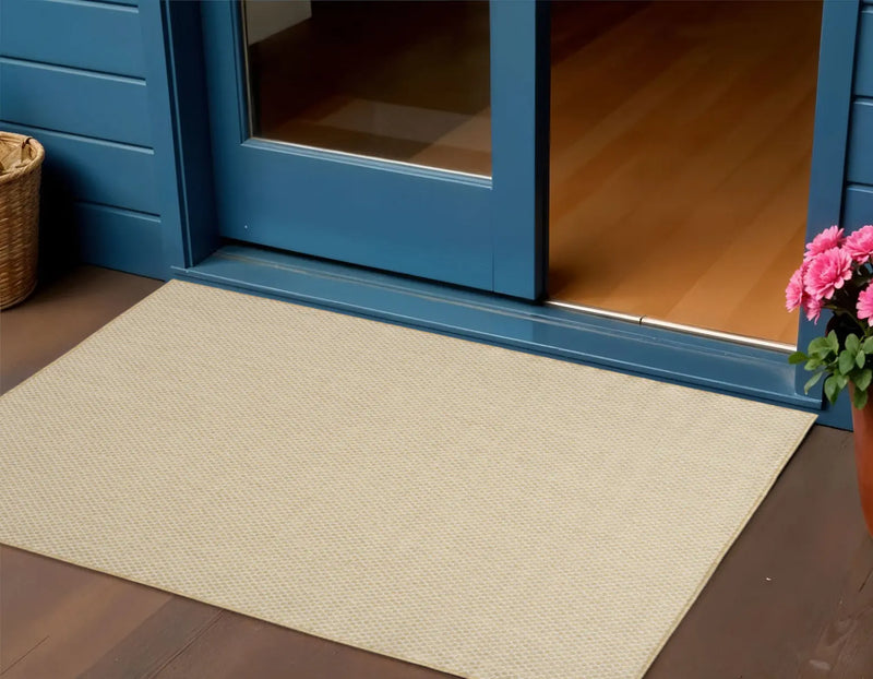 3' X 5' Natural And Ivory Geometric Indoor Outdoor Area Rug Homeroots Outdoor