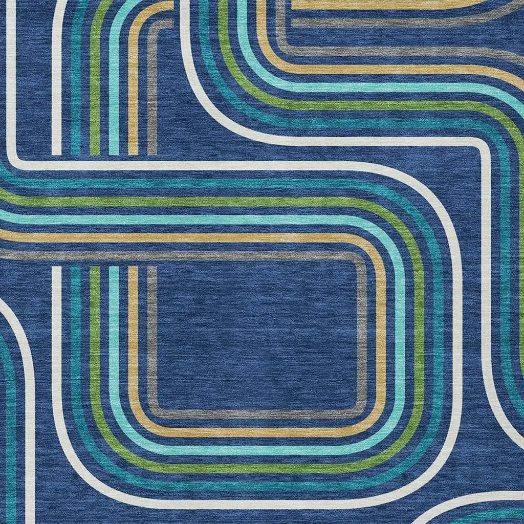 3' X 5' Navy Blue And Aqua Geometric Washable Indoor Outdoor Area Rug Homeroots Outdoor