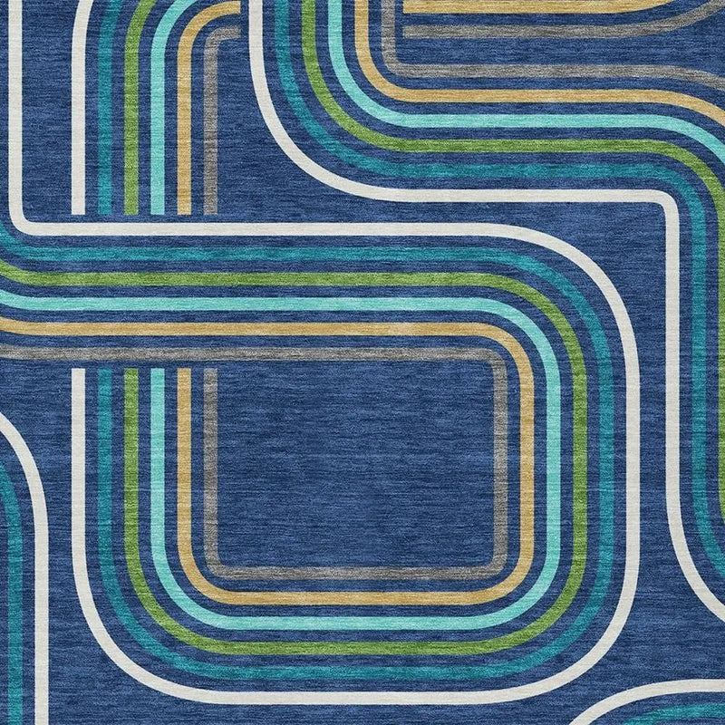 3' X 5' Navy Blue And Aqua Geometric Washable Indoor Outdoor Area Rug Homeroots Outdoor