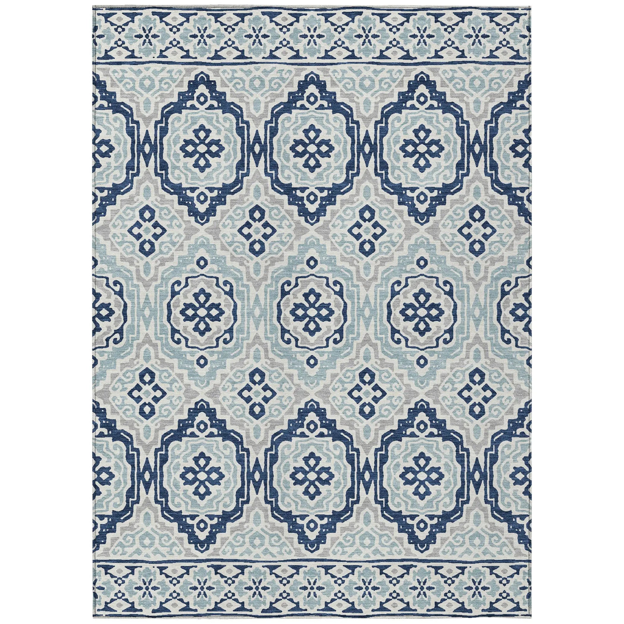 3' X 5' Navy Blue And Aqua Tribal Washable Indoor Outdoor Area Rug Homeroots Outdoor
