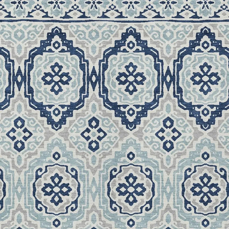 3' X 5' Navy Blue And Aqua Tribal Washable Indoor Outdoor Area Rug Homeroots Outdoor