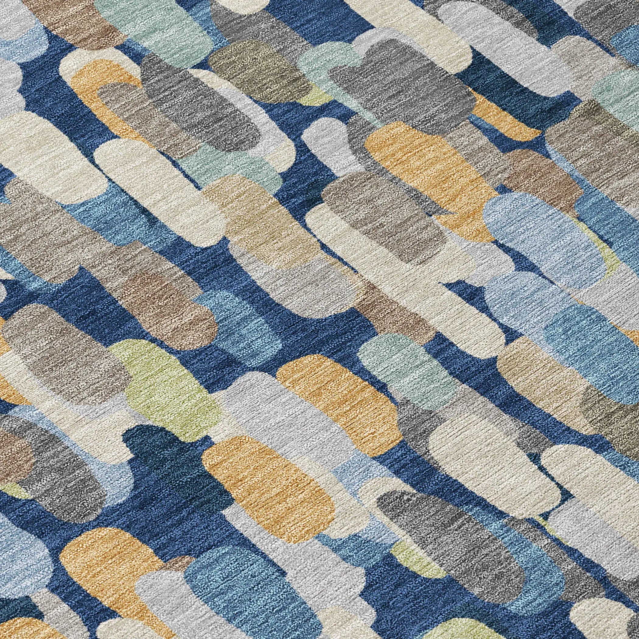 3' X 5' Navy Blue And Beige Abstract Washable Indoor Outdoor Area Rug Homeroots Outdoor