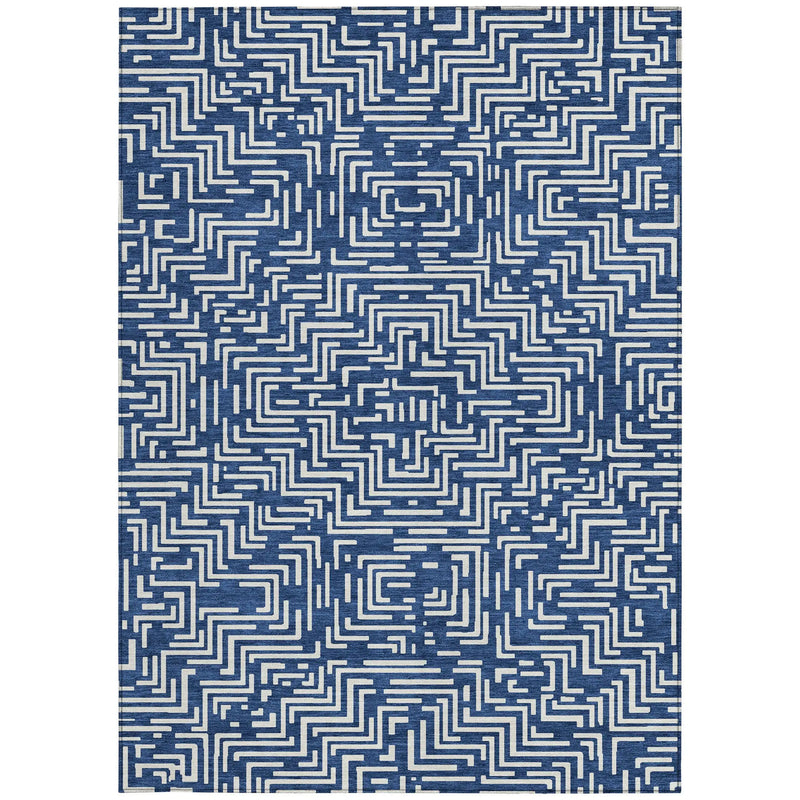 3' X 5' Navy Blue And Beige Geometric Washable Indoor Outdoor Area Rug Homeroots Outdoor