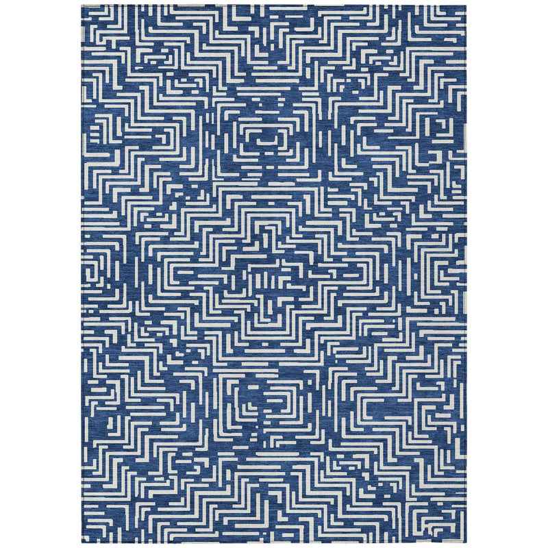 3' X 5' Navy Blue And Beige Geometric Washable Indoor Outdoor Area Rug Homeroots Outdoor