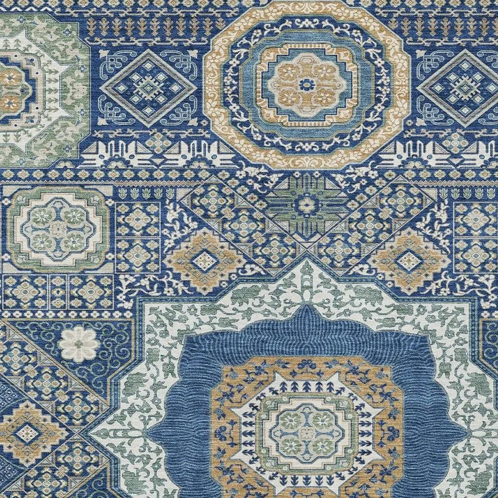 3' X 5' Navy Blue And Beige Oriental Washable Indoor Outdoor Area Rug Homeroots Outdoor