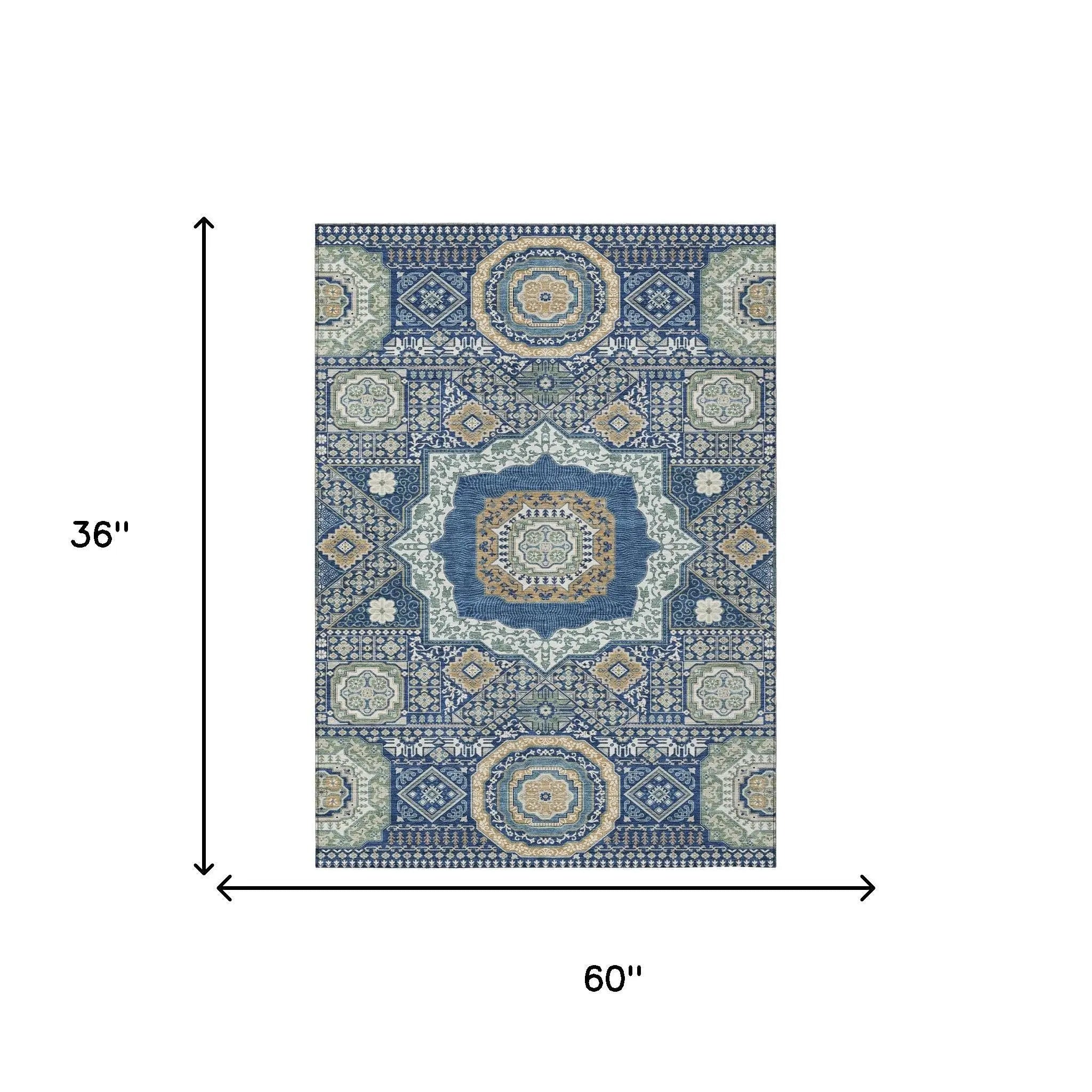 3' X 5' Navy Blue And Beige Oriental Washable Indoor Outdoor Area Rug Homeroots Outdoor