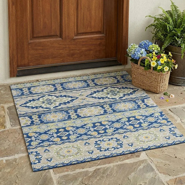 3' X 5' Navy Blue And Beige Tribal Washable Indoor Outdoor Area Rug Homeroots Outdoor