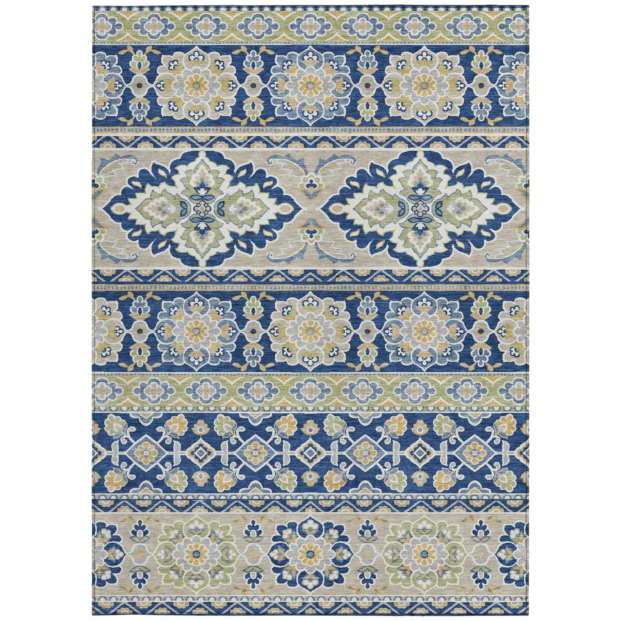 3' X 5' Navy Blue And Beige Tribal Washable Indoor Outdoor Area Rug Homeroots Outdoor