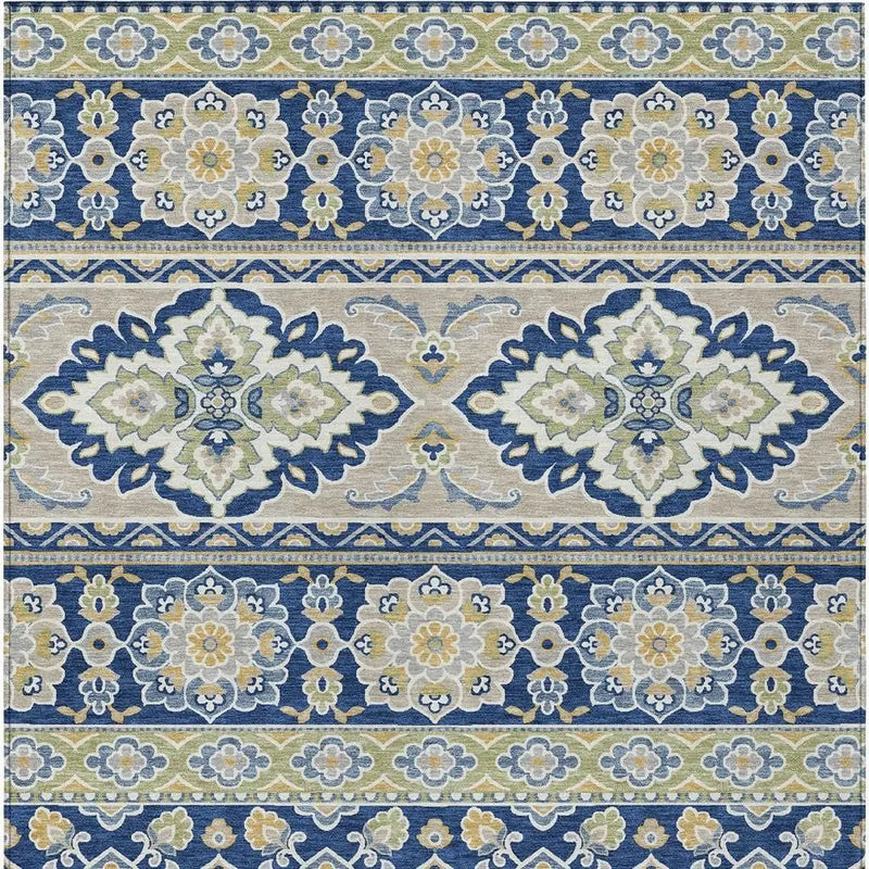 3' X 5' Navy Blue And Beige Tribal Washable Indoor Outdoor Area Rug Homeroots Outdoor