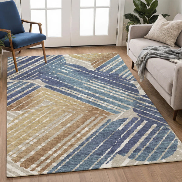 3' X 5' Navy Blue And Black Geometric Washable Indoor Outdoor Area Rug Homeroots Outdoor