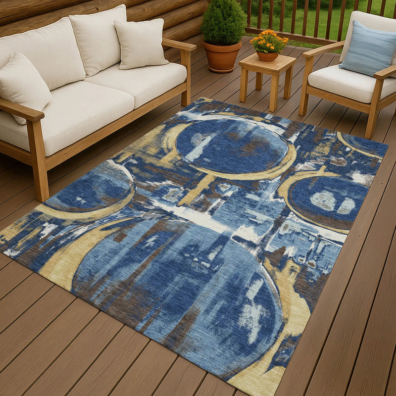 3' X 5' Navy Blue And Blue Abstract Washable Indoor Outdoor Area Rug Homeroots Outdoor