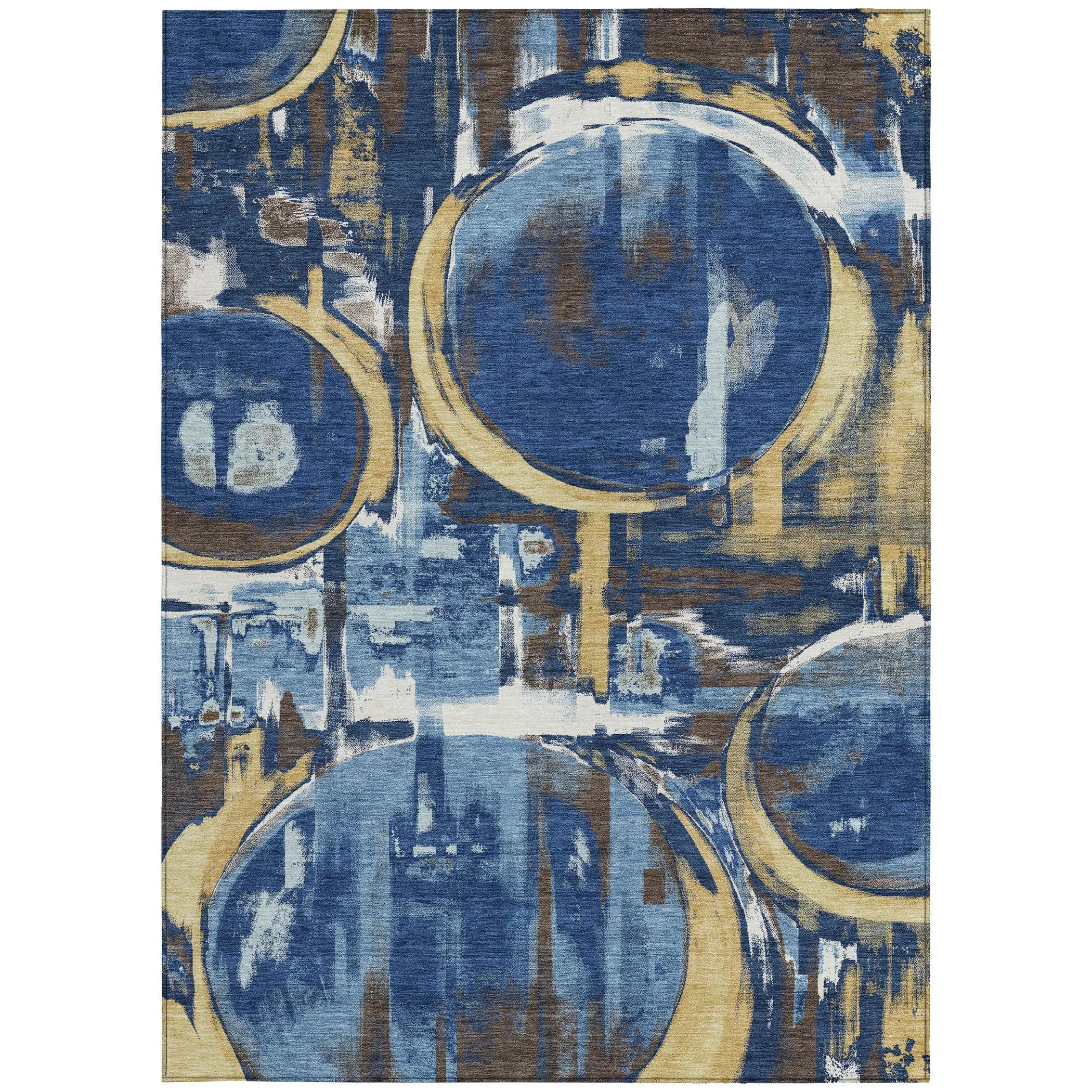 3' X 5' Navy Blue And Blue Abstract Washable Indoor Outdoor Area Rug Homeroots Outdoor