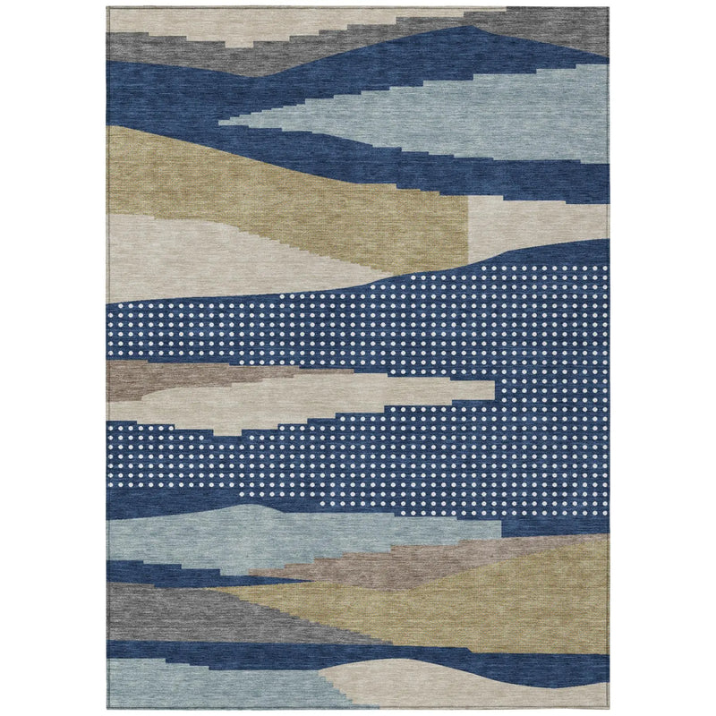 3' X 5' Navy Blue And Blue Abstract Washable Indoor Outdoor Area Rug Homeroots Outdoor