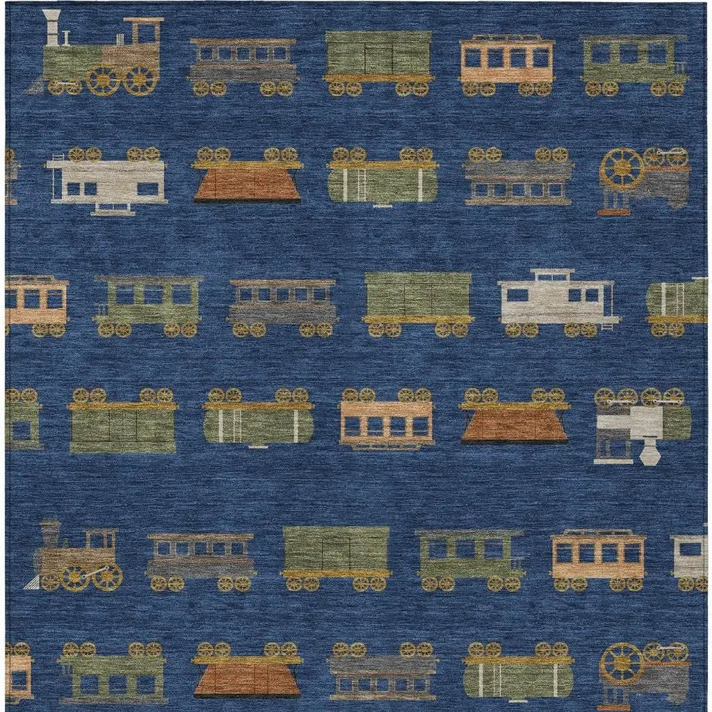 3' X 5' Navy Blue And Blue Abstract Washable Indoor Outdoor Area Rug Homeroots Outdoor