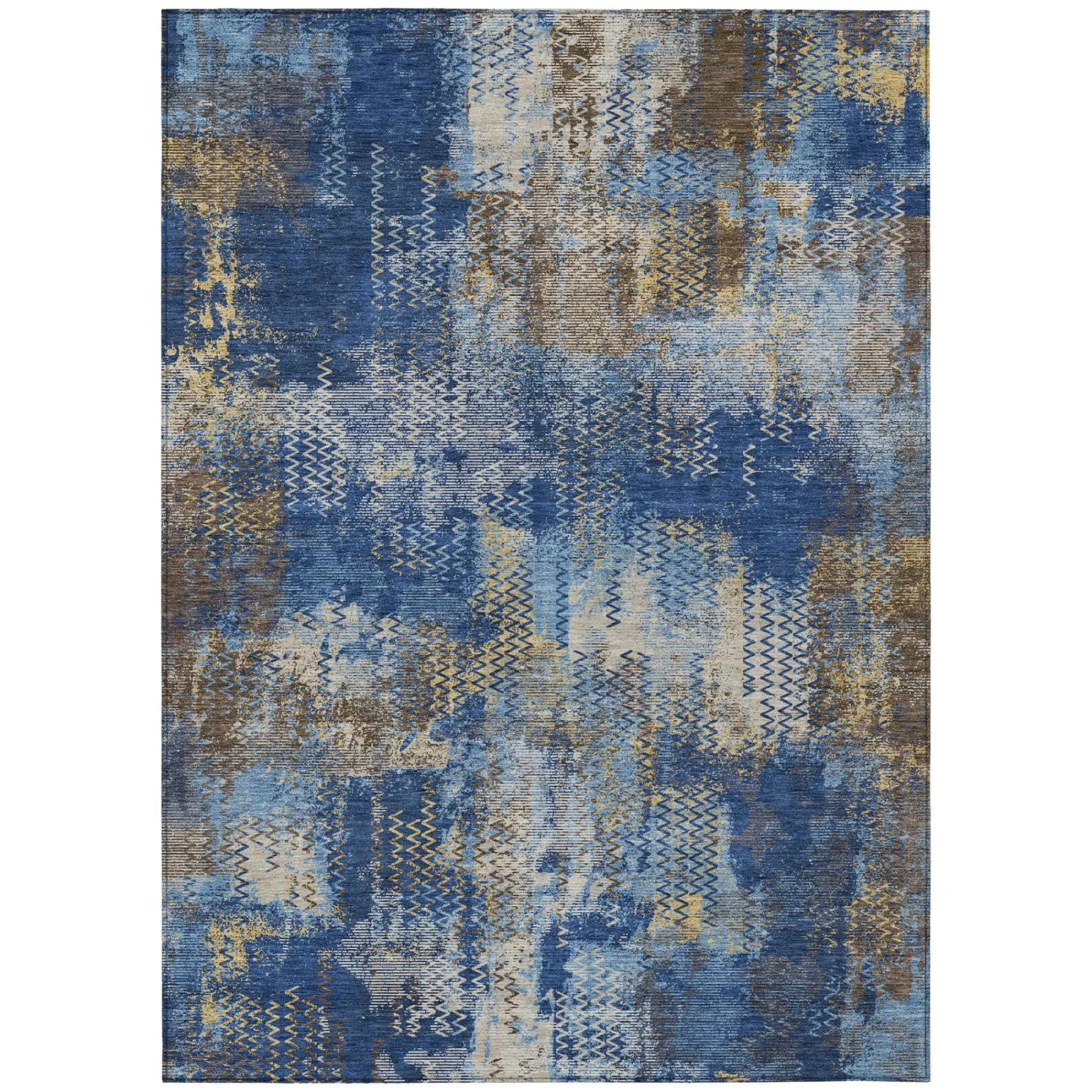 3' X 5' Navy Blue And Blue Abstract Washable Indoor Outdoor Area Rug Homeroots Outdoor
