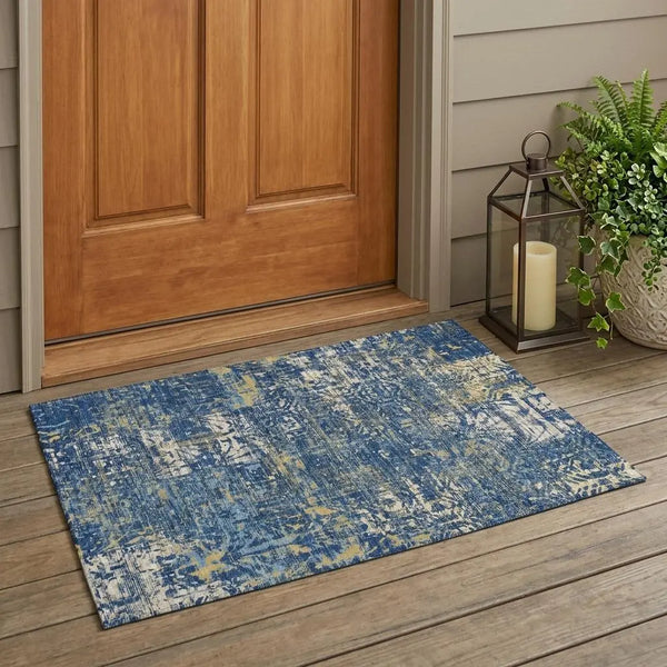 3' X 5' Navy Blue And Blue Abstract Washable Indoor Outdoor Area Rug Homeroots Outdoor