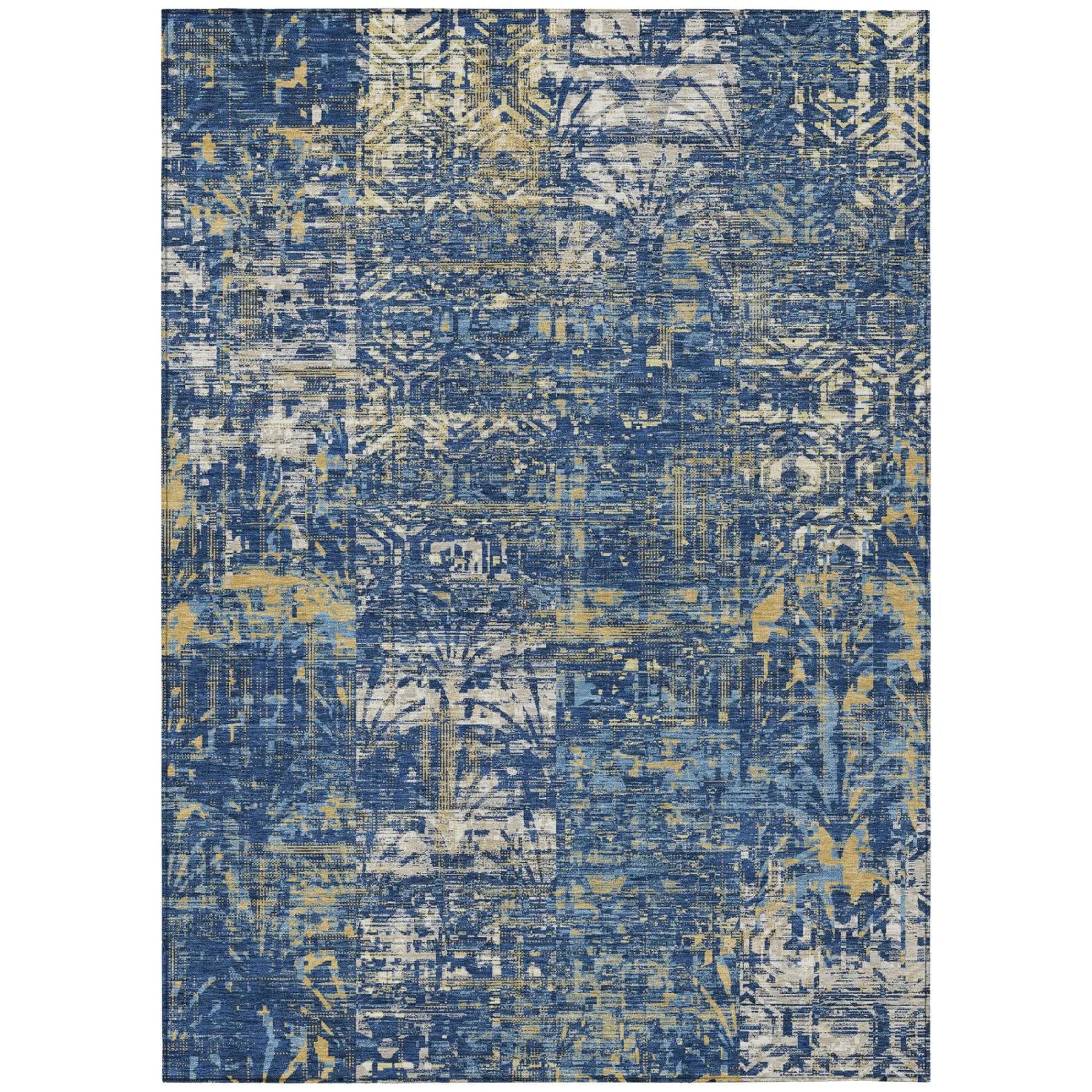 3' X 5' Navy Blue And Blue Abstract Washable Indoor Outdoor Area Rug Homeroots Outdoor