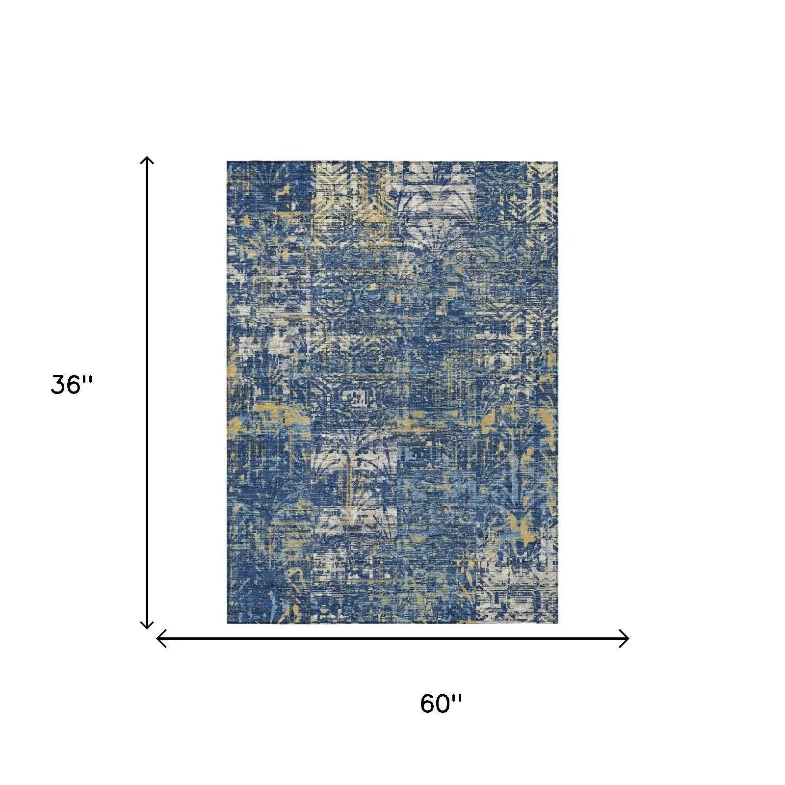 3' X 5' Navy Blue And Blue Abstract Washable Indoor Outdoor Area Rug Homeroots Outdoor
