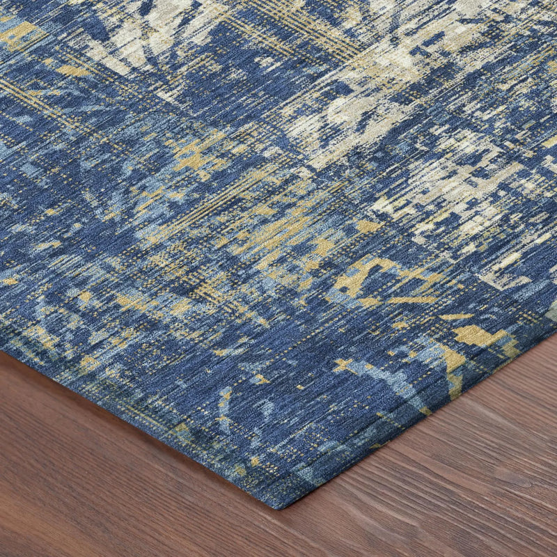 3' X 5' Navy Blue And Blue Abstract Washable Indoor Outdoor Area Rug Homeroots Outdoor
