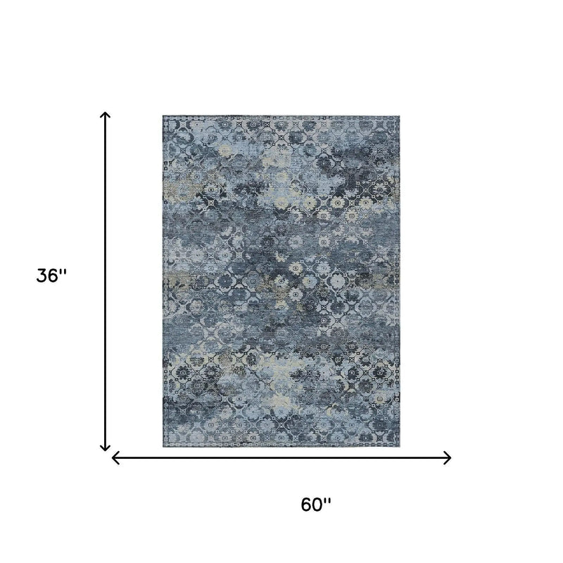 3' X 5' Navy Blue And Blue Abstract Washable Indoor Outdoor Area Rug Homeroots Outdoor
