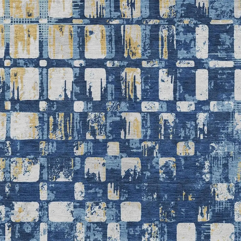 3' X 5' Navy Blue And Blue Abstract Washable Indoor Outdoor Area Rug Homeroots Outdoor