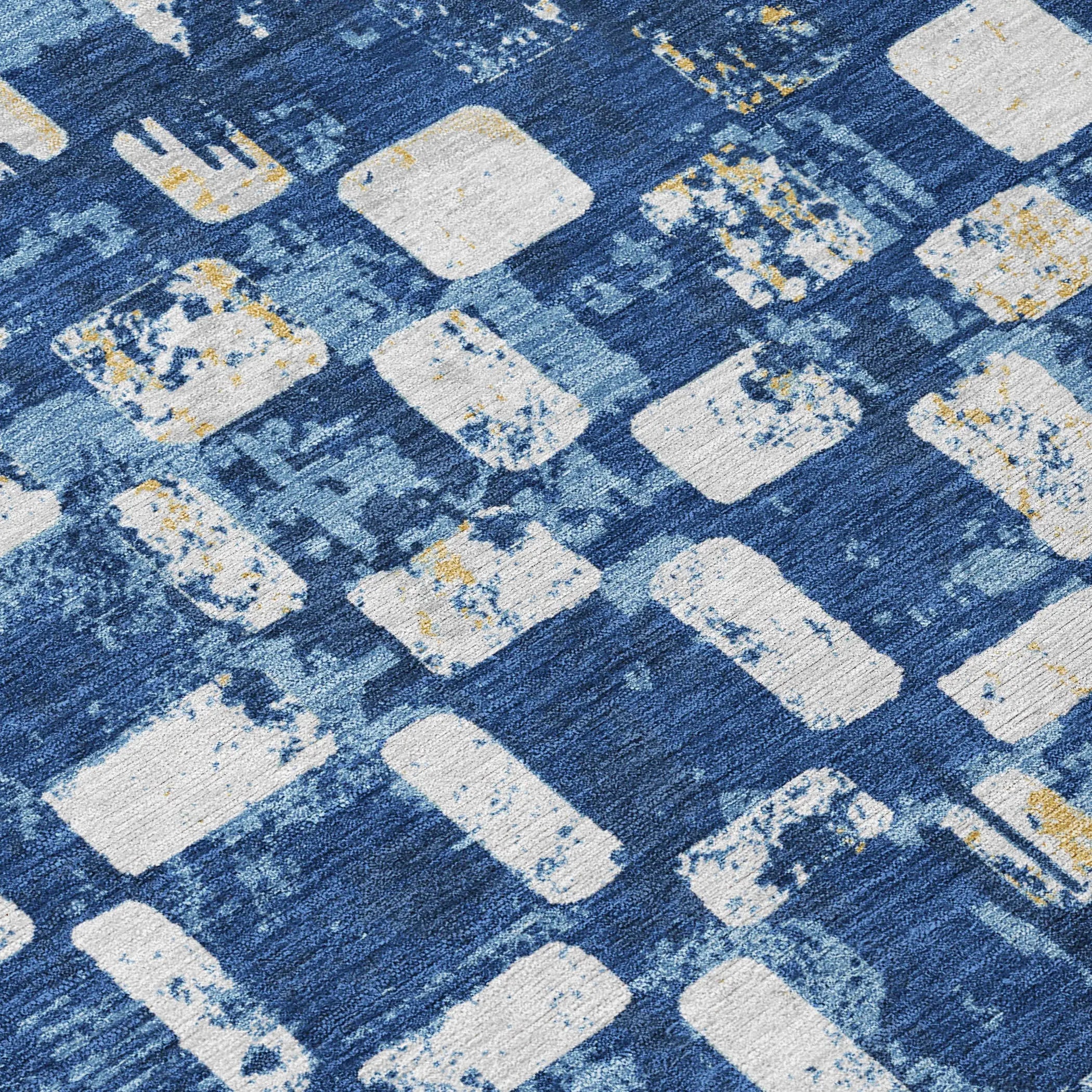 3' X 5' Navy Blue And Blue Abstract Washable Indoor Outdoor Area Rug Homeroots Outdoor