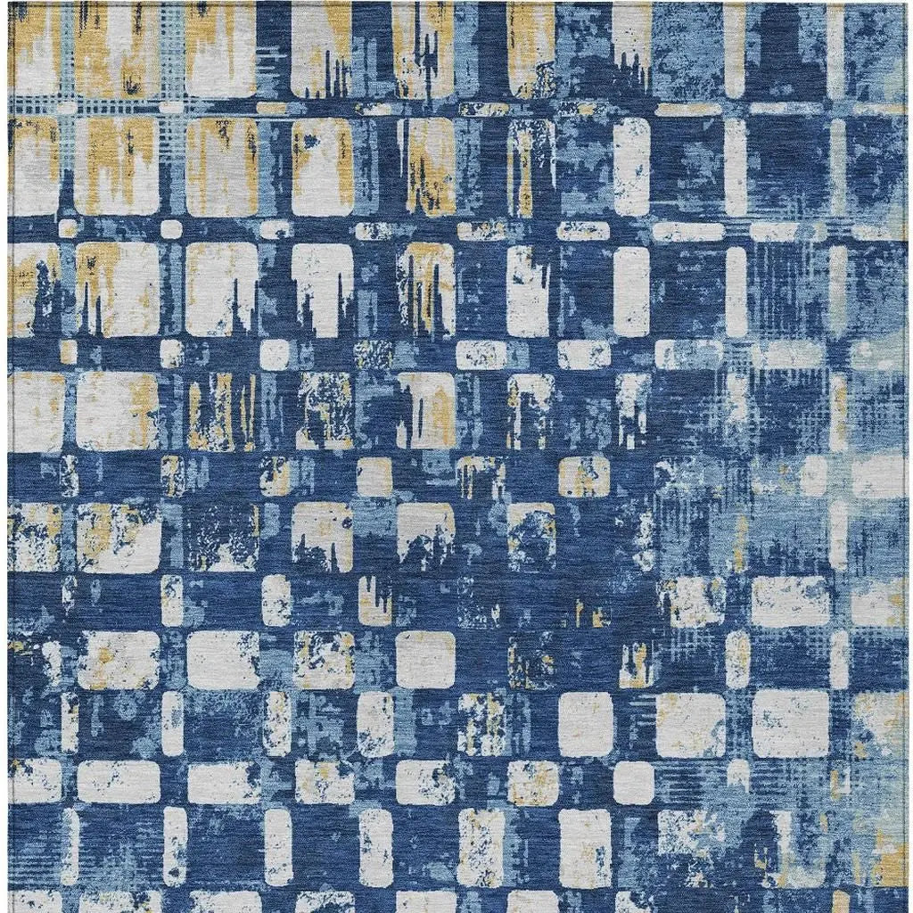 3' X 5' Navy Blue And Blue Abstract Washable Indoor Outdoor Area Rug Homeroots Outdoor