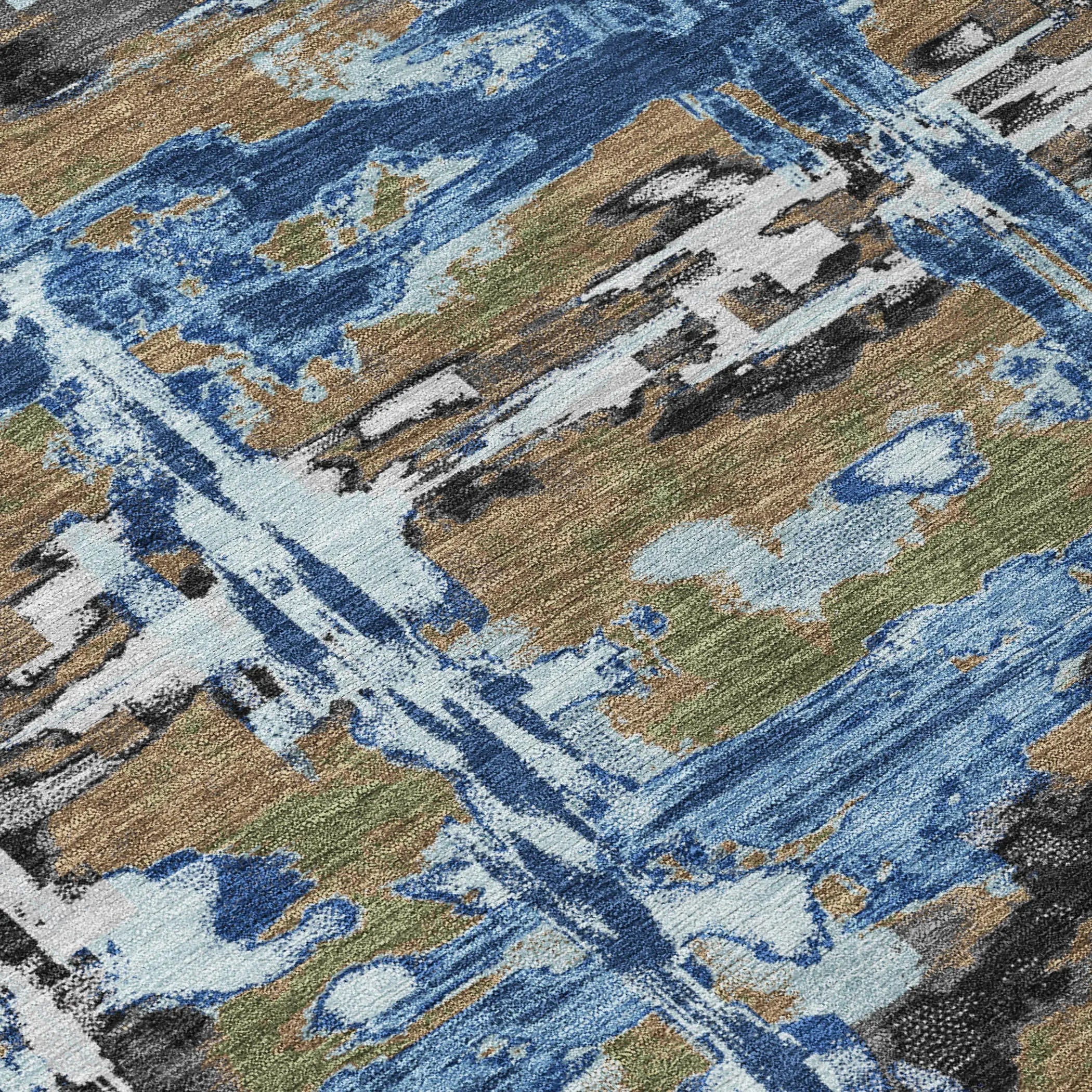3' X 5' Navy Blue And Blue Abstract Washable Indoor Outdoor Area Rug Homeroots Outdoor
