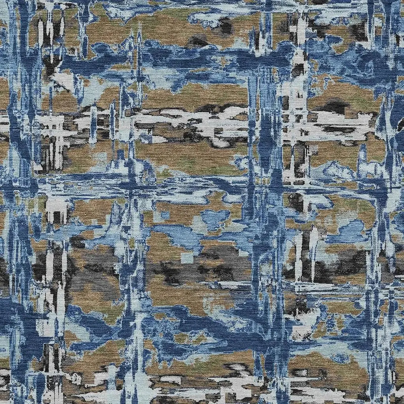 3' X 5' Navy Blue And Blue Abstract Washable Indoor Outdoor Area Rug Homeroots Outdoor