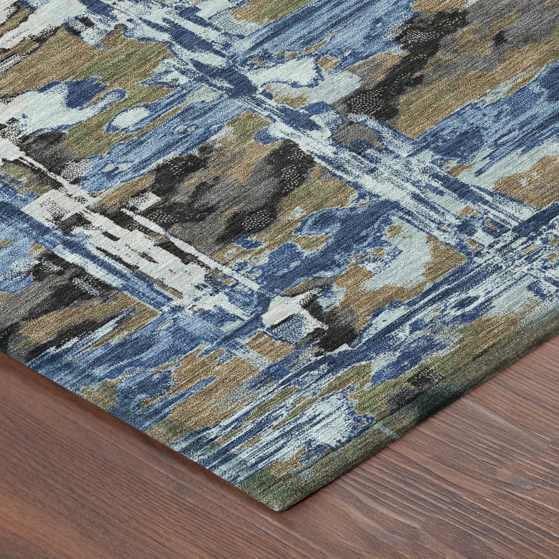 3' X 5' Navy Blue And Blue Abstract Washable Indoor Outdoor Area Rug Homeroots Outdoor