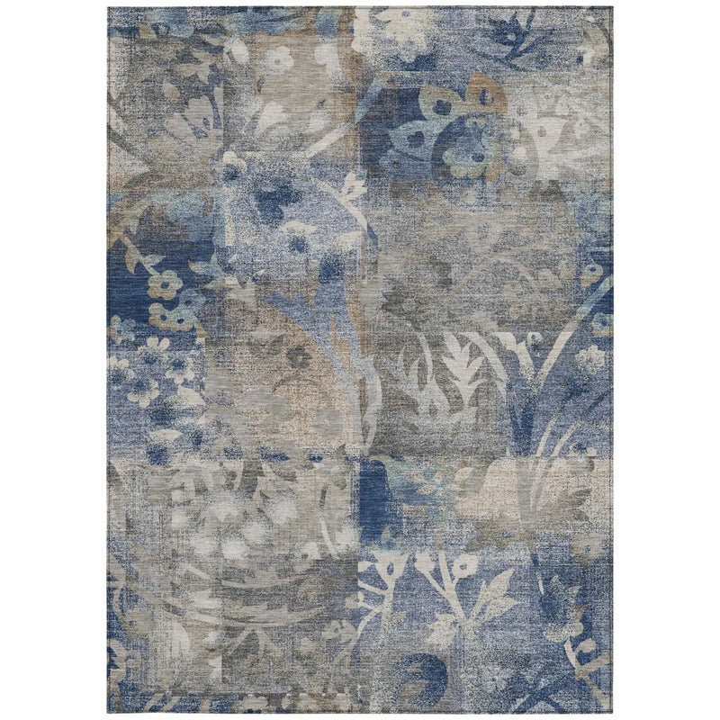 3' X 5' Navy Blue And Blue Botanical Leaves Washable Indoor Outdoor Area Rug Homeroots Outdoor