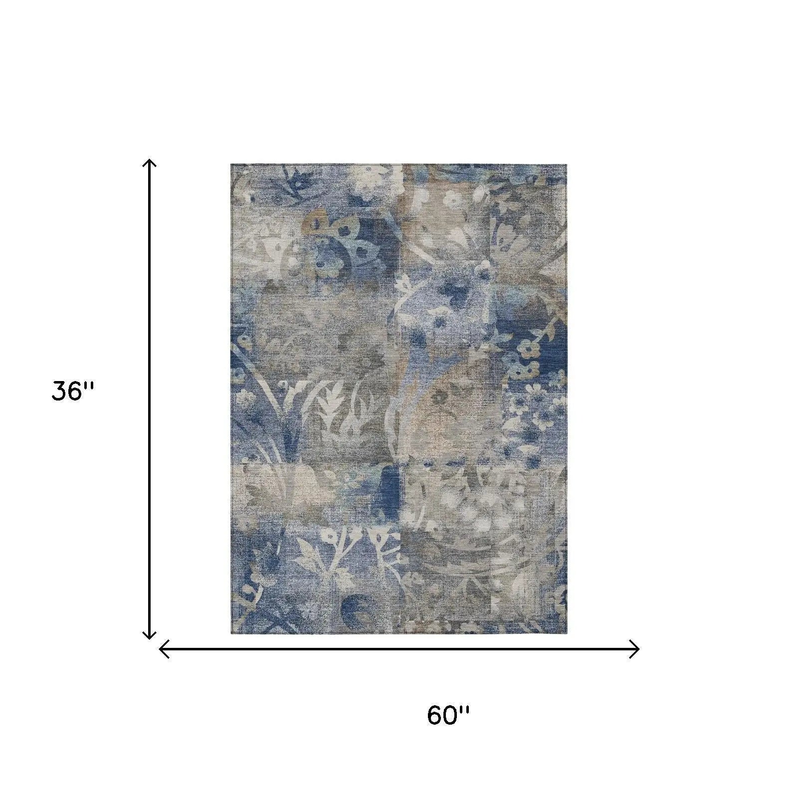 3' X 5' Navy Blue And Blue Botanical Leaves Washable Indoor Outdoor Area Rug Homeroots Outdoor