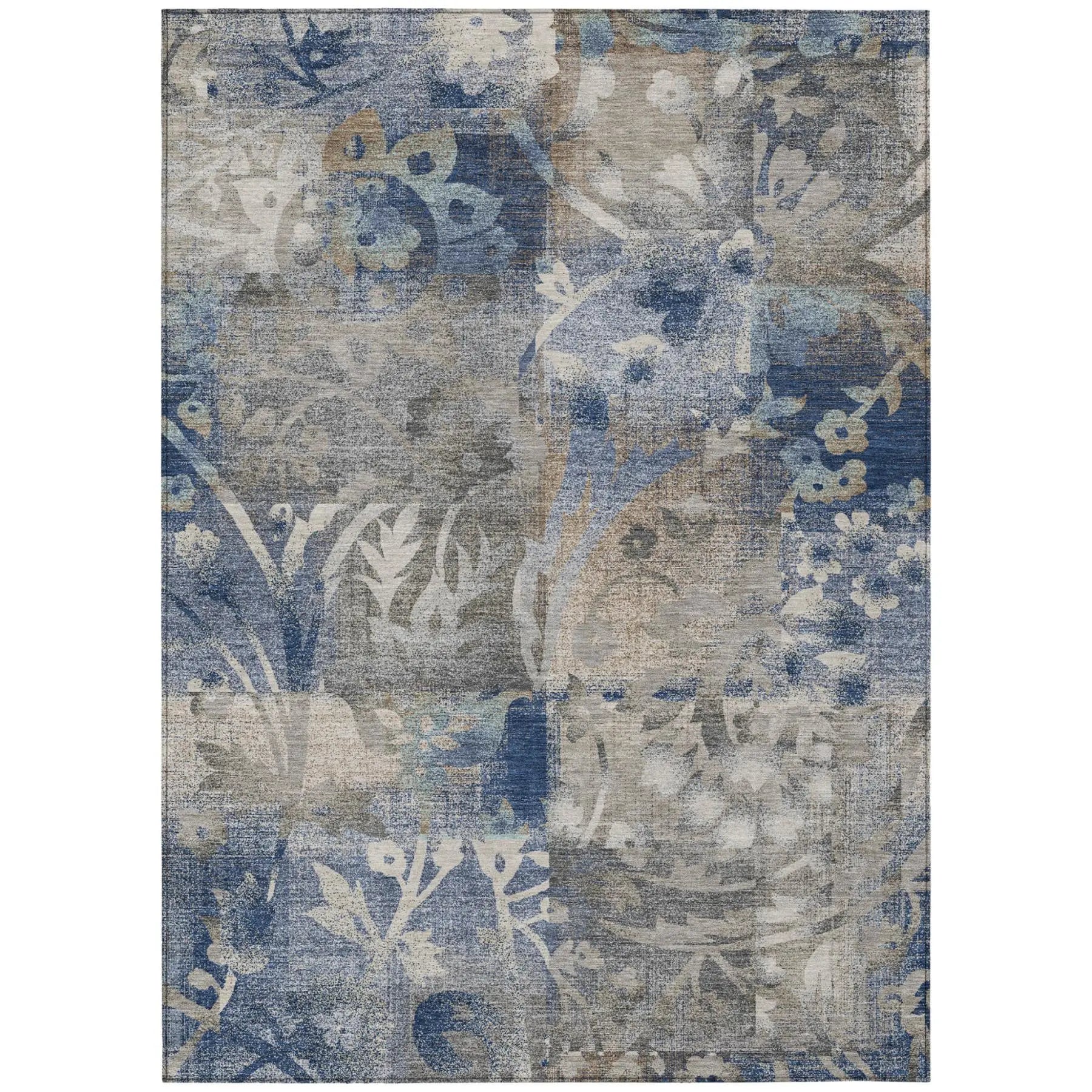 3' X 5' Navy Blue And Blue Botanical Leaves Washable Indoor Outdoor Area Rug Homeroots Outdoor