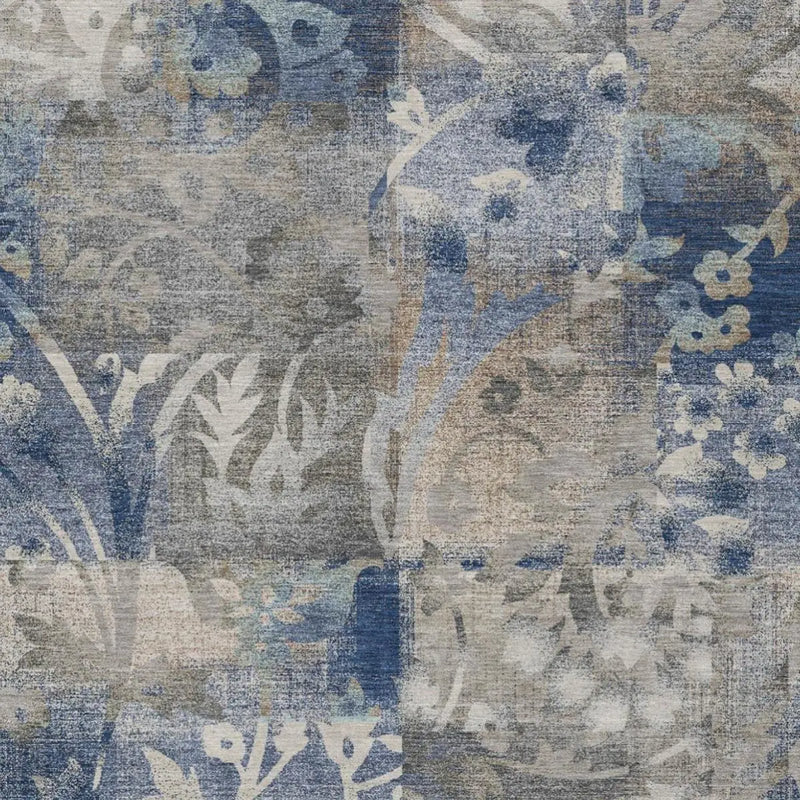 3' X 5' Navy Blue And Blue Botanical Leaves Washable Indoor Outdoor Area Rug Homeroots Outdoor