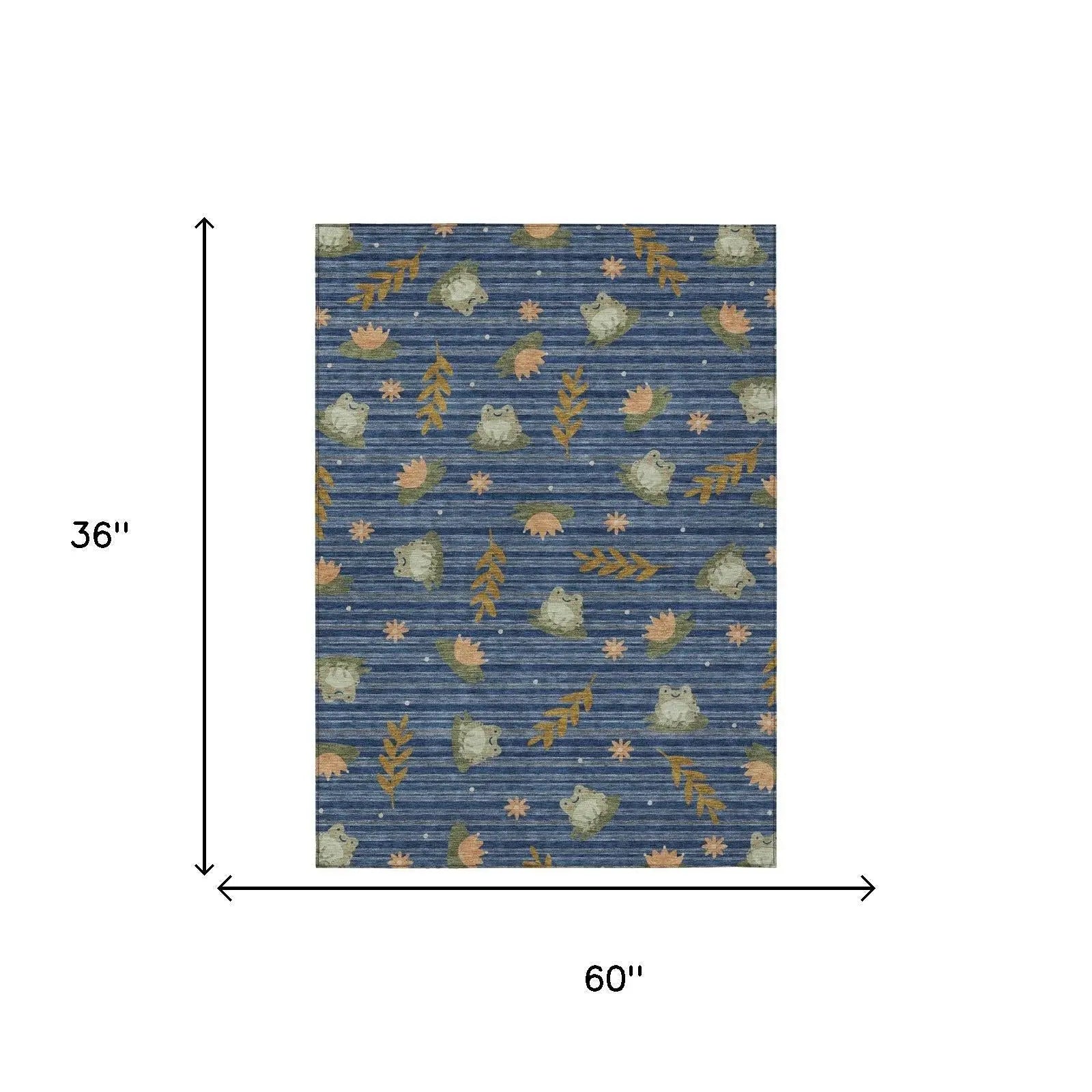 3' X 5' Navy Blue And Blue Botanical Leaves Washable Indoor Outdoor Area Rug Homeroots Outdoor