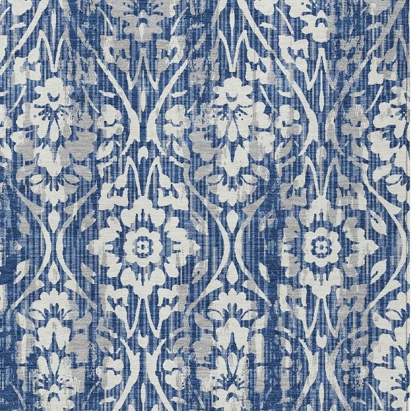 3' X 5' Navy Blue And Blue Damask Washable Indoor Outdoor Area Rug Homeroots Outdoor