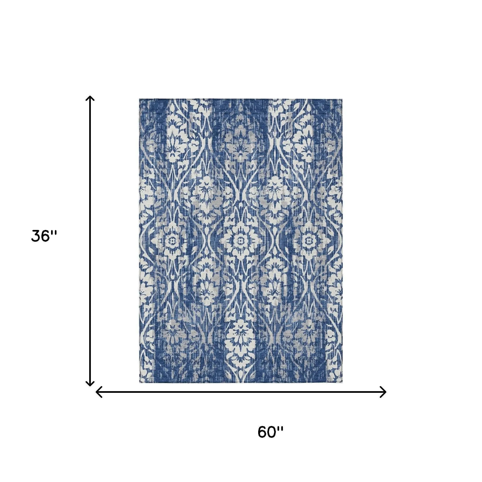 3' X 5' Navy Blue And Blue Damask Washable Indoor Outdoor Area Rug Homeroots Outdoor