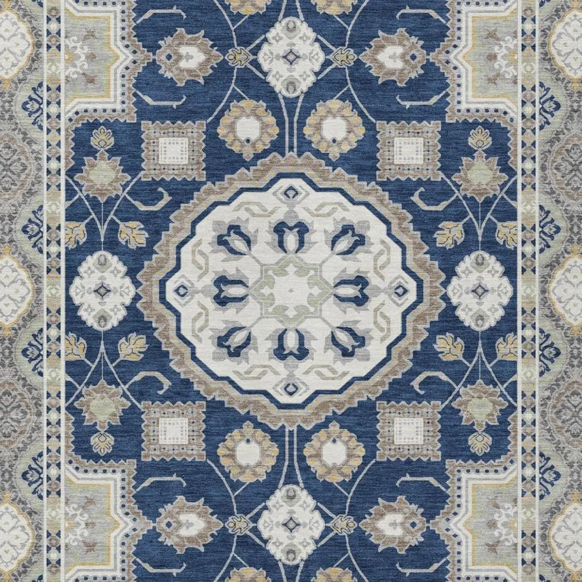 3' X 5' Navy Blue And Blue Floral Medallion Washable Indoor Outdoor Area Rug Homeroots Outdoor