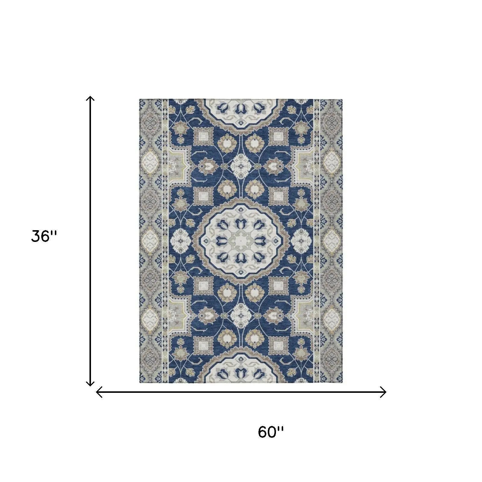 3' X 5' Navy Blue And Blue Floral Medallion Washable Indoor Outdoor Area Rug Homeroots Outdoor