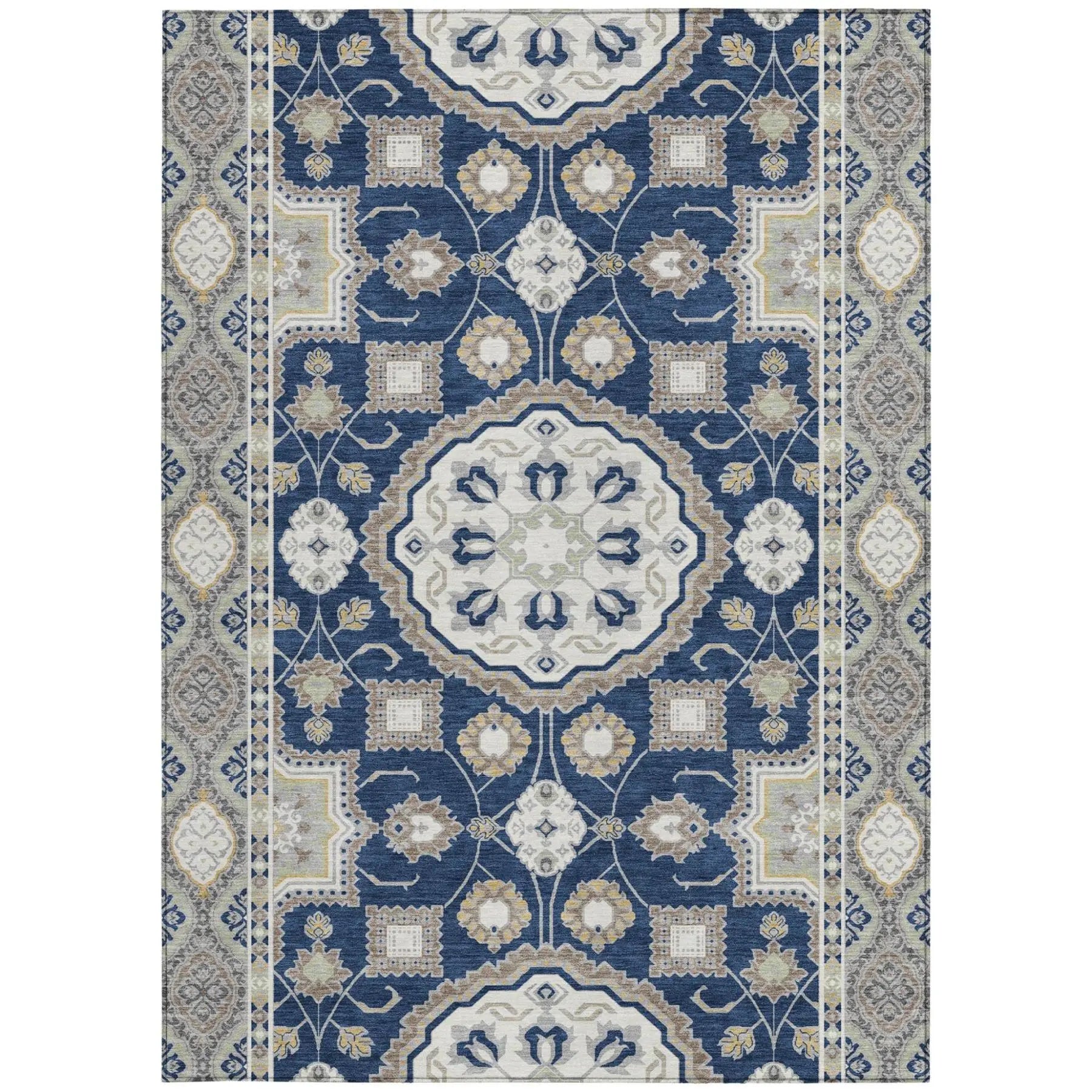 3' X 5' Navy Blue And Blue Floral Medallion Washable Indoor Outdoor Area Rug Homeroots Outdoor