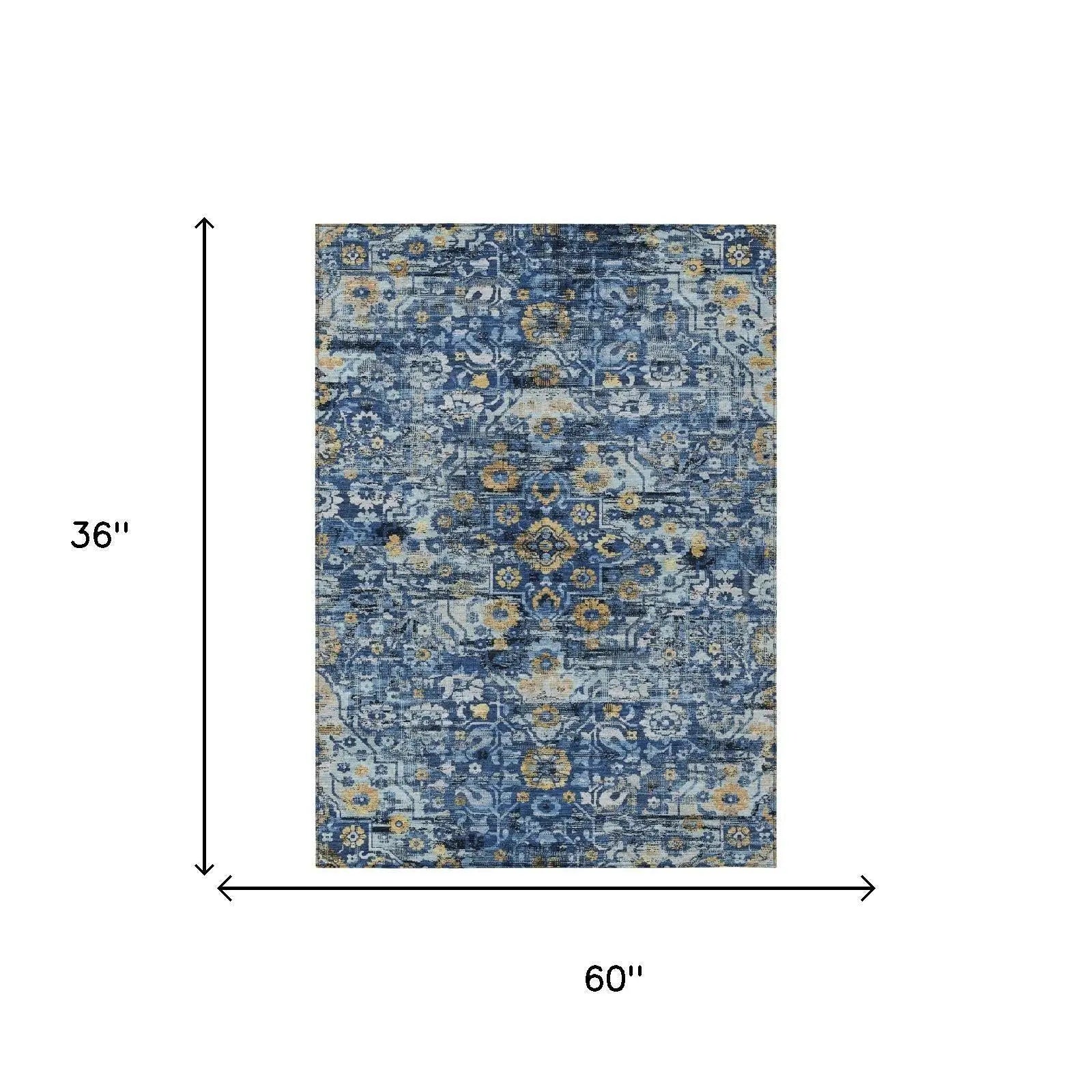 3' X 5' Navy Blue And Blue Floral Medallion Washable Indoor Outdoor Area Rug Homeroots Outdoor