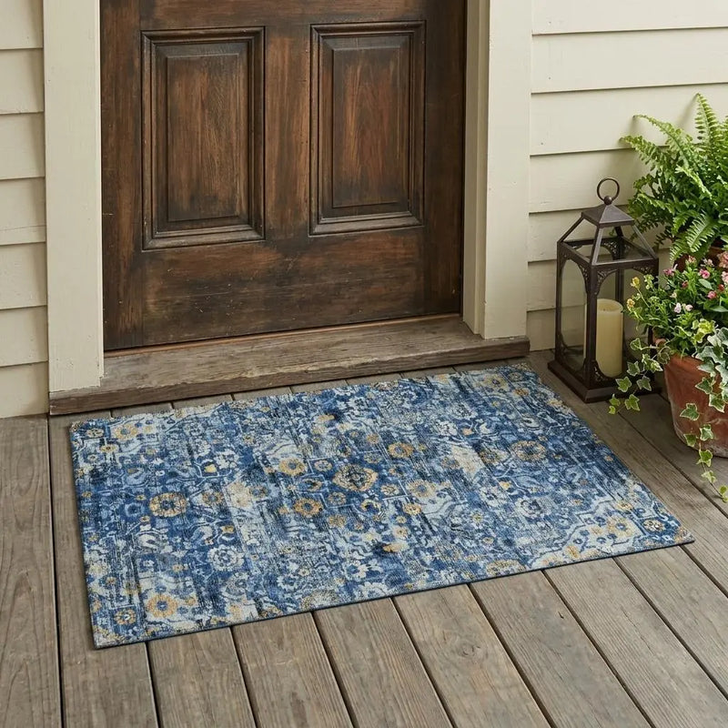 3' X 5' Navy Blue And Blue Floral Medallion Washable Indoor Outdoor Area Rug Homeroots Outdoor