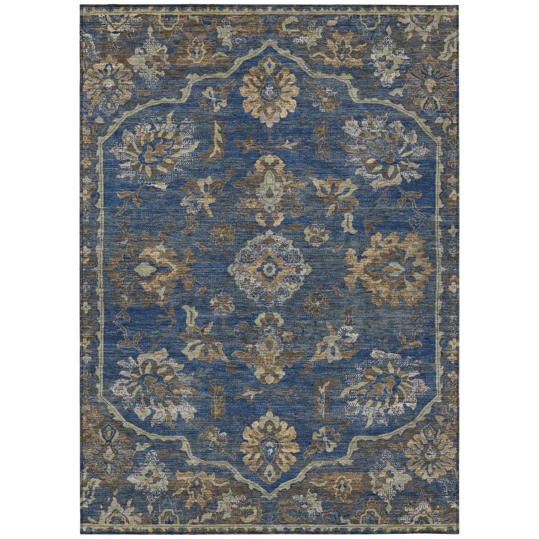 3' X 5' Navy Blue And Blue Floral Medallion Washable Indoor Outdoor Area Rug Homeroots Outdoor