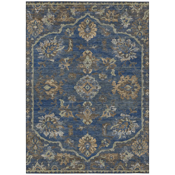 3' X 5' Navy Blue And Blue Floral Medallion Washable Indoor Outdoor Area Rug Homeroots Outdoor