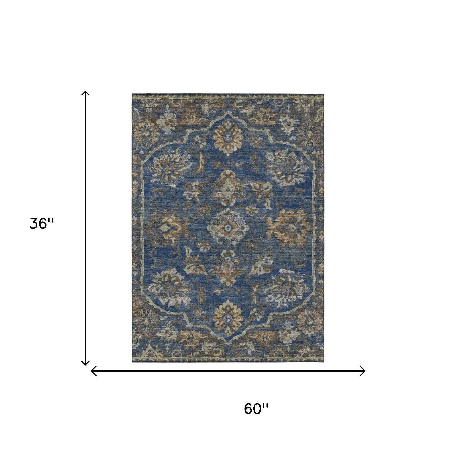 3' X 5' Navy Blue And Blue Floral Medallion Washable Indoor Outdoor Area Rug Homeroots Outdoor