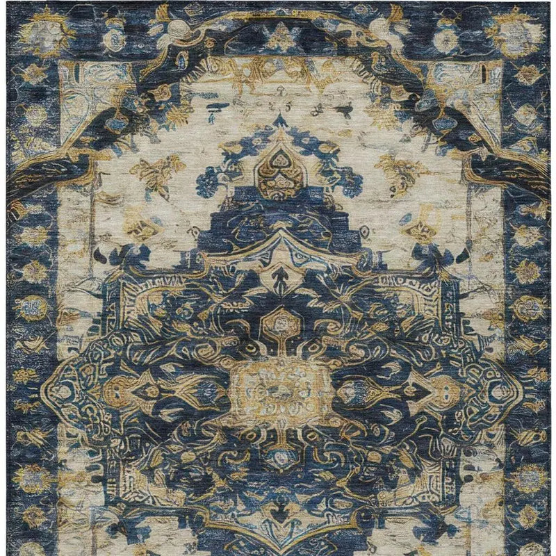 3' X 5' Navy Blue And Blue Floral Medallion Washable Indoor Outdoor Area Rug Homeroots Outdoor